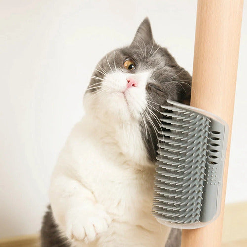 Cat Corner Self Groomer – Soft Bristle Grooming Brush & Massage Scratch Pad for Cats