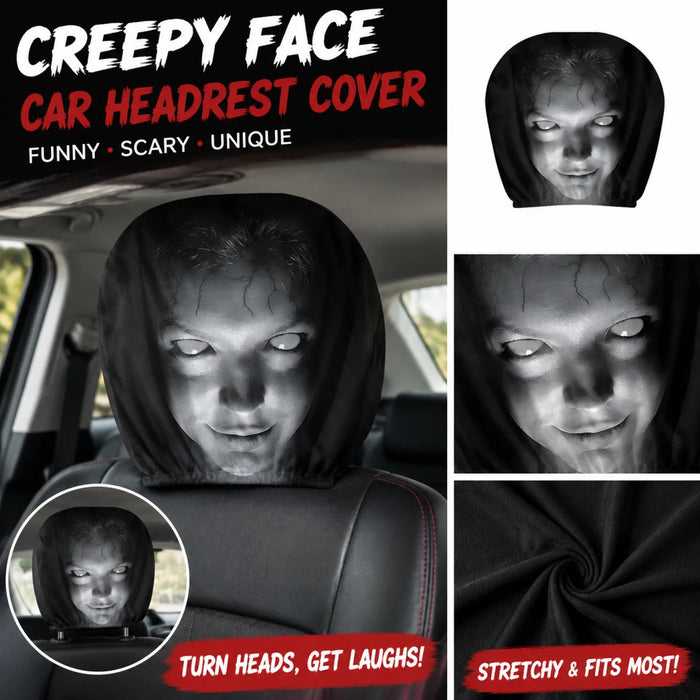 Horror Monster Face Car Headrest Cover – Stretchy Universal Seat Accessory