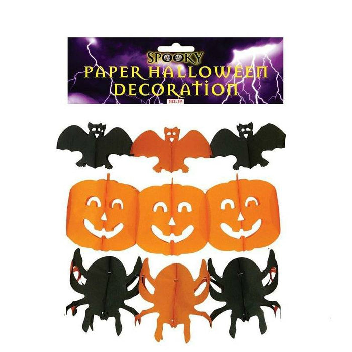 Paper Halloween Decorations 3m – Bats, Pumpkins & Spiders