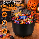 Black Plastic Cauldron Bucket with Handle – Halloween Trick or Treat Sweet Bowl
