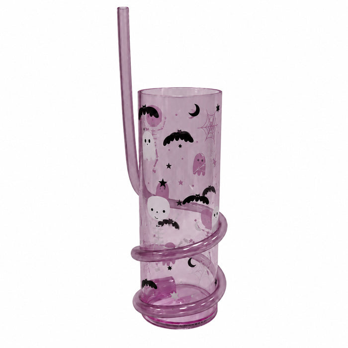 Halloween Spiral Straw Tumbler Set – 2 Pack Skeleton & Ghost Cups with Coiled Straws