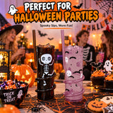 Halloween Spiral Straw Tumbler Set – 2 Pack Skeleton & Ghost Cups with Coiled Straws