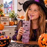 Halloween Spiral Straw Tumbler Set – 2 Pack Skeleton & Ghost Cups with Coiled Straws