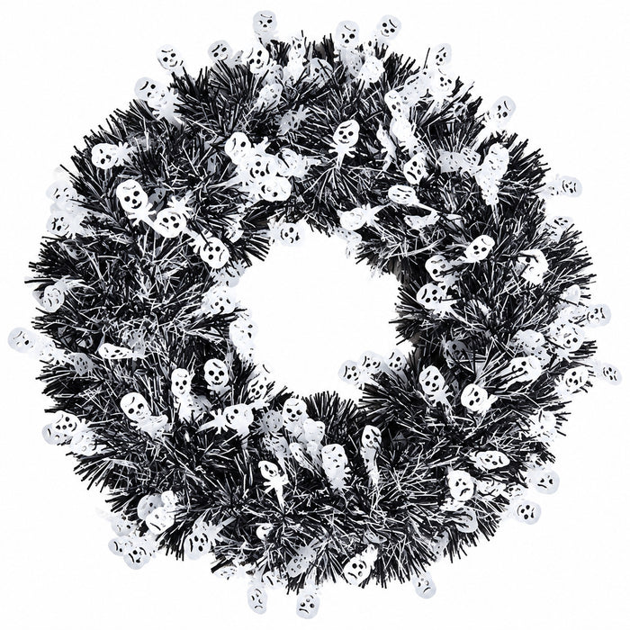 Halloween Skull & Pumpkin Floral Wreath – Spooky Door, Wall & Party Decoration
