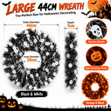 Halloween Skull & Pumpkin Floral Wreath – Spooky Door, Wall & Party Decoration