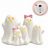 Set of 5 LED Ceramic Ghost Decorations – Light-Up Halloween Ghost Figurines