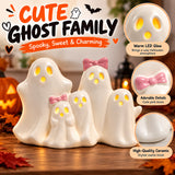 Set of 5 LED Ceramic Ghost Decorations – Light-Up Halloween Ghost Figurines