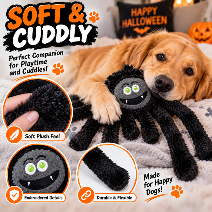 Halloween Squeaky Spider Dog Toy – Plush Crinkle Legs Pet Toy