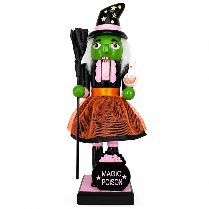 25cm Halloween Wooden Nutcracker – Hand-Painted Skeleton, Pumpkin & Witch Figurine Decoration