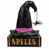 Witches Spell Book Ornament with Witch Hat – 20cm Halloween Resin Decoration