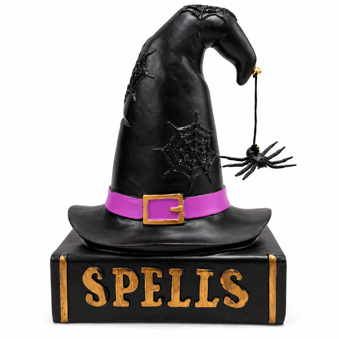 Witches Spell Book Ornament with Witch Hat – 20cm Halloween Resin Decoration