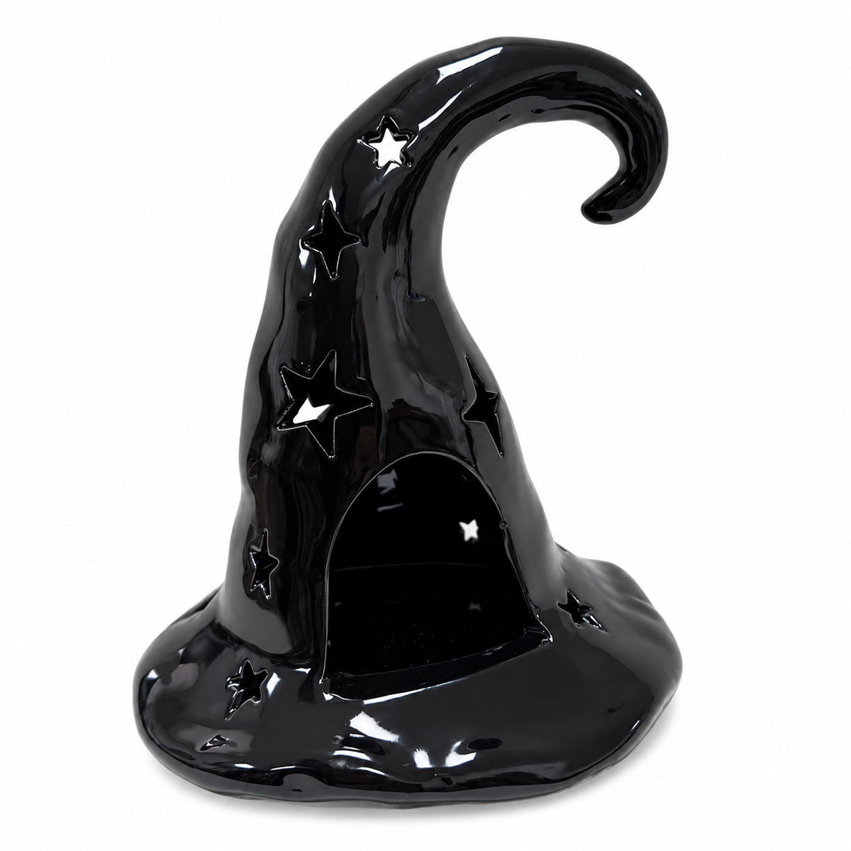 Halloween Witch Hat Tealight Holder – Black Ceramic Star & Moon Candle Holder