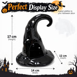 Halloween Witch Hat Tealight Holder – Black Ceramic Star & Moon Candle Holder
