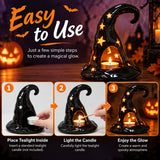 Halloween Witch Hat Tealight Holder – Black Ceramic Star & Moon Candle Holder