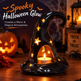 Halloween Witch Hat Tealight Holder – Black Ceramic Star & Moon Candle Holder