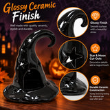 Halloween Witch Hat Tealight Holder – Black Ceramic Star & Moon Candle Holder