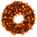 Halloween Wreath with Skull & Pumpkin – Spooky Floral Door & Wall Decoration
