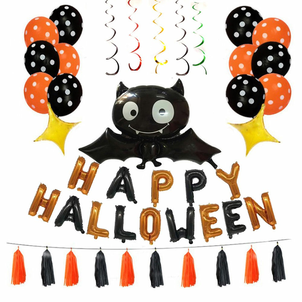 Halloween Bat Balloon Decoration Set – Polka Dot, Letter, Tassel & Star Balloons