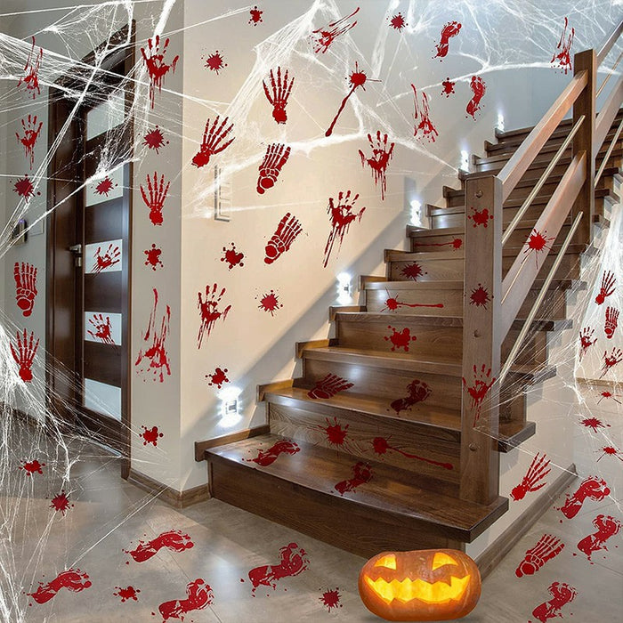 Halloween Bloody Handprint Window Stickers – 12 Sheets Horror & Spooky Decorations