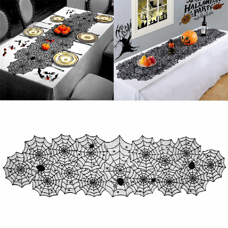 Halloween Spider Web Table Cloth – Cobweb Fireplace, Party & Window Decoration