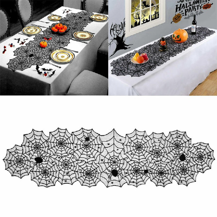 Halloween Spider Web Table Cloth – Cobweb Fireplace, Party & Window Decoration