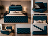 Luxury Teal Velvet Chesterfield Bed Frame with Deep Button Tufting