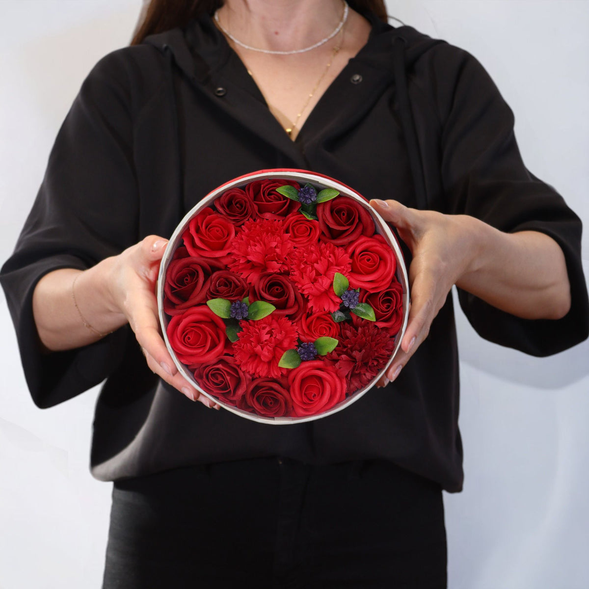 Classic Red Roses Round Soap Flower Gift Box