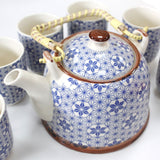 Herbal Teapot Set – Blue Star with Metal Strainer & 6 Cups