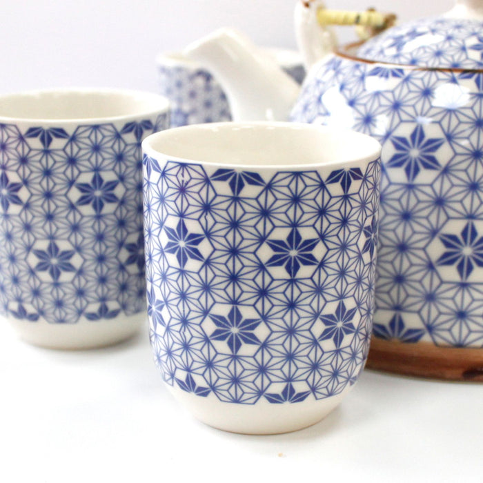 Herbal Teapot Set – Blue Star with Metal Strainer & 6 Cups