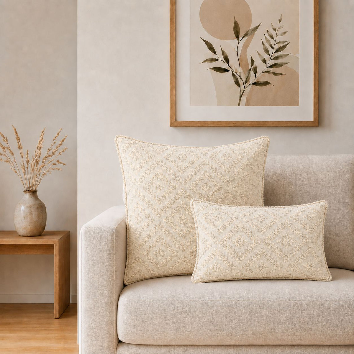 Classic Neutral Geo Cream Cushion Cover 60x60cm – Jumbo Cotton Cushion Cover