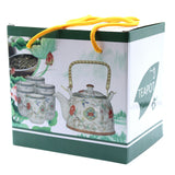 Herbal Teapot Set – White Stone Oriental with Strainer & 6 Cups