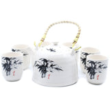 Herbal Teapot Set – White Stone Oriental with Strainer & 6 Cups