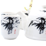 Herbal Teapot Set – White Stone Oriental with Strainer & 6 Cups