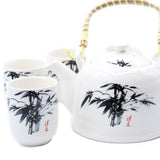 Herbal Teapot Set – White Stone Oriental with Strainer & 6 Cups