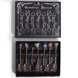 Set of 7 Bronze Gemstone Crystal Witch Spoons