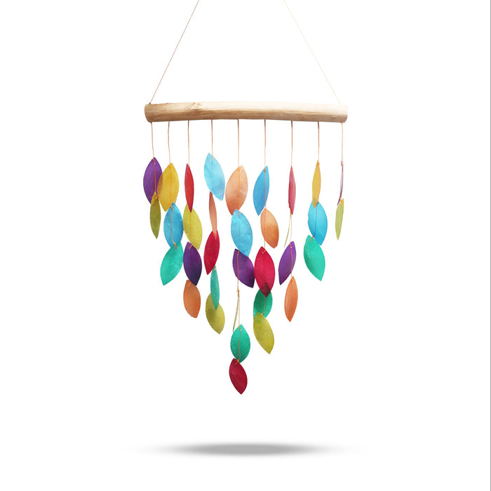 Rainbow Leaf Capiz & Driftwood Wind Chime