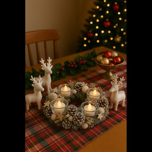 Christmas Wreath Centrepiece with 4 LED Candles