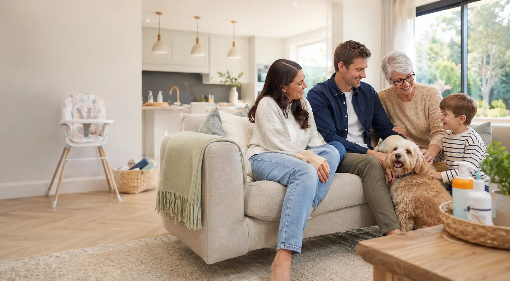 A family spending time together in a bright modern UK home